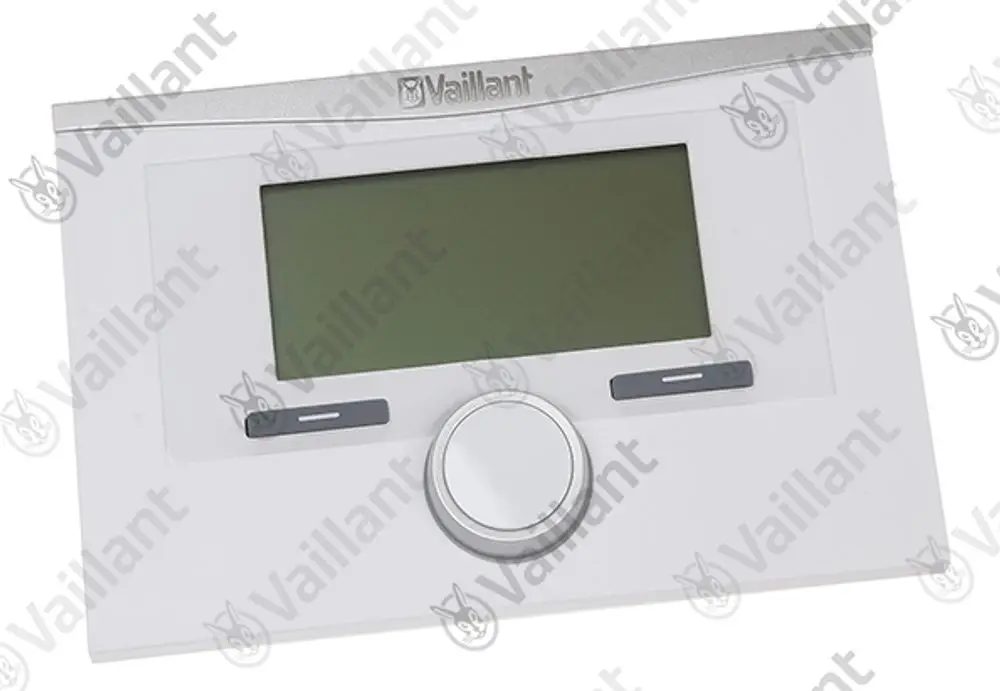 Vaillant Regler mit einem großen Display und Drehregler, ausgestattet mit Tasten und einer klaren Oberfläche, gestaltet für die Steuerung von Heizsystemen.